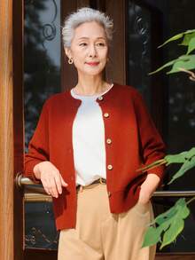 女款舒適紅色鈕扣開襟針織外套，優雅圓領羊毛毛衣，適合萬聖節、感恩節、聖誕節假期穿搭 - 紅色 - 查看 1