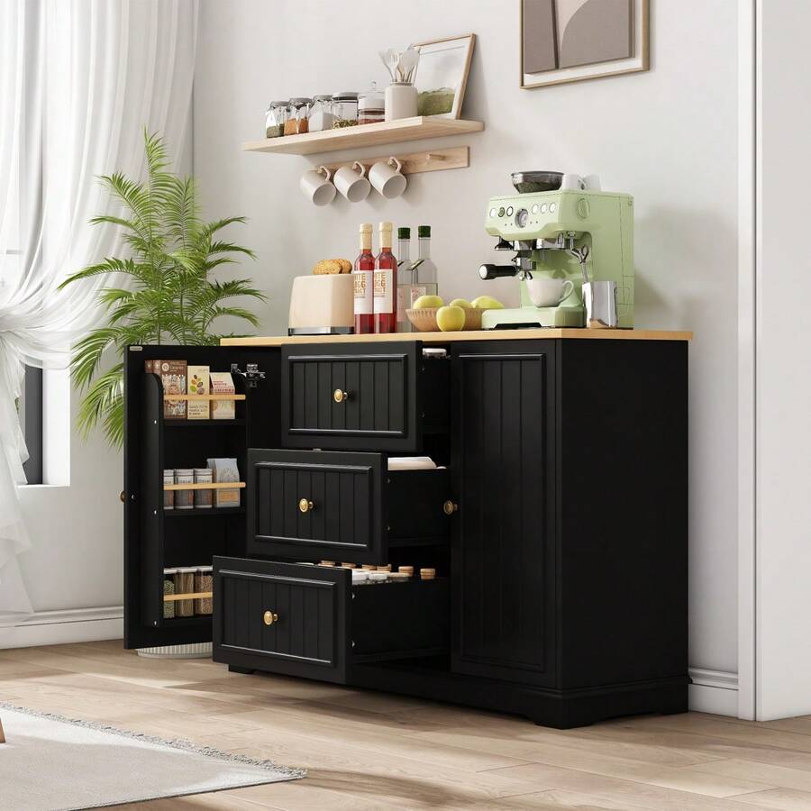 Modern Sideboard In A Minimalist Style / MDF Sideboard / Freestanding Base, High Load-Bearing Capacity / Generous Storage Space / Suitable For Dining Rooms, Living Rooms And Entryways - Black - View 1