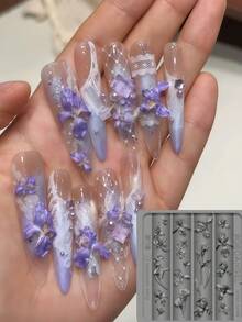 鳶尾花、馬蹄蓮、牡丹、多款玫瑰花高透明矽膠美甲模具 - 無色 - 查看 1