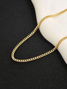 1 Stück vergoldete Miami Cuban Link Halskette, minimalistischer glatter Edelstahl Choker, Herren Alltags Streetstyle Layering exquisiter Halsschmuck Geschenk - Goldgelb - Übersicht 2