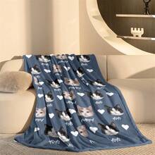 1pc Customized Pet Photo & Name Flannel Blanket, Soft & Cute Healing Style, Soft & Skin-Friendly, Lightweight, All-Season Use, Personalized Soft & Warm Digital Print, Tear-Resistant, Machine Washable, Hypoallergenic, Multi-Purpose Blanket For Sofa, Bed, Travel, Camping, Living Room, Office - Multicolor - View 5