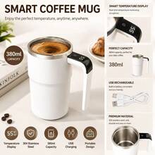 1pc 380ml Large Capacity Rechargeable Automatic Stirring 304 Stainless Steel Electric Coffee Mug (Data Cable Included), Minimalist Modern Style, Multiple Colors Available, One-Touch Stirring & Constant Temperature Function With Intelligent Temperature Control, Suitable For Office/Home/Outdoor Travel/Holiday Gift - Multicolor - View 12