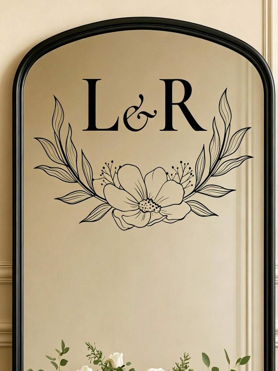 Custom Wedding Mirror Decal - Personalized Letter Initial Wreath Vinyl Sticker, Custom Welcome Sign For Wedding Ceremony, Reception And Bridal Shower, 1pc, Mirror Not Included - Multicolor - View 1