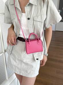 1件女款純色壓紋刺繡石紋手提包，肩背包、斜挎包，拉鍊開合，草編手提包，優雅女款休閒包，可收納女用錢包、化妝品、手機、零錢包，適合夏季海灘度假、購物、攝影，也是送給女友、媽媽的絕佳節日禮物 - 粉色 - 查看 3