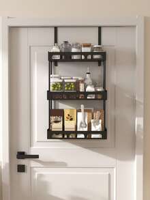 Over-The-Door Pantry Storage Rack, Pantry Storage And Organization, Metal Hanging Spice Rack, Suitable For Pantry Door, Kitchen, Laundry Room, Bathroom Storage, Over-The-Door Hanging Basket - Black - View 7