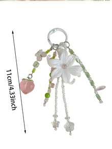 1pc INS Fairy Style Iris Flower Bag Charm, Peach Beaded Keychain, Cute Tassel Phone Lanyard, Aesthetic Wallet Pendant - Multicolor - View 9