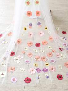 1件 250CM 花卉刺繡花朵蕾絲貼花新娘頭紗，附梳子，單層婚禮配飾 - 彩色 - 查看 3