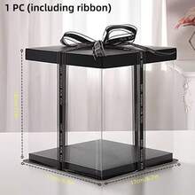1pc Transparent Gift Box - Artificial Rose Bear Packaging Box - DIY PVC Transparent Gift Box - Wedding And Birthday Decoration (Includes Ribbon) - Black - View 11