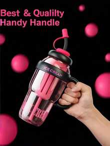 1pc Large Capacity Straw Ice Cup (Lucky Cat Design), 1200ml Sports Water Bottle, Summer Plastic Cup, Bubble Tea Cup, Large Capacity Cute Big Belly Straw Ice Cup, Outdoor Travel Water Bottle - Multicolor - View 6