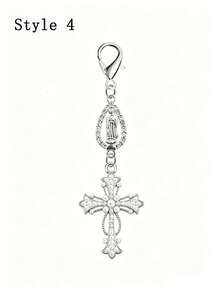 Christliches Kreuz Schlüsselanhänger mit religiöser Liebe und Strass-Kreuz, dekoriert mit Jungfrau Maria Anhänger, Perlen und Diamant-Charm - Kreuz Schlüsselanhänger, Verpackungsdekoration, Kreuz Anhänger, dekorative Geldbörse Rucksack Accessoires, Kopfhörer Etui Accessoires, Gepäck und Auto Schlüsselring Dekoration - Einzelnes Accessoire mit Perlen, Diamanten und romantischen Elementen, geeignet als dekorativer Anhänger Geschenk für Jesus-Gläubige, Muttertag, Lehrertag, Valentinstag - Verschiedenfarbig - Übersicht 18