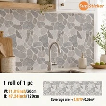 SUPSTICKER 1件裝鵝卵石紋理廚房防濺牆壁紙，PVC自黏可移除耐污，11.81x47.24/141.73英吋，4色可選，適用於廚房 - 彩色 - 查看 13