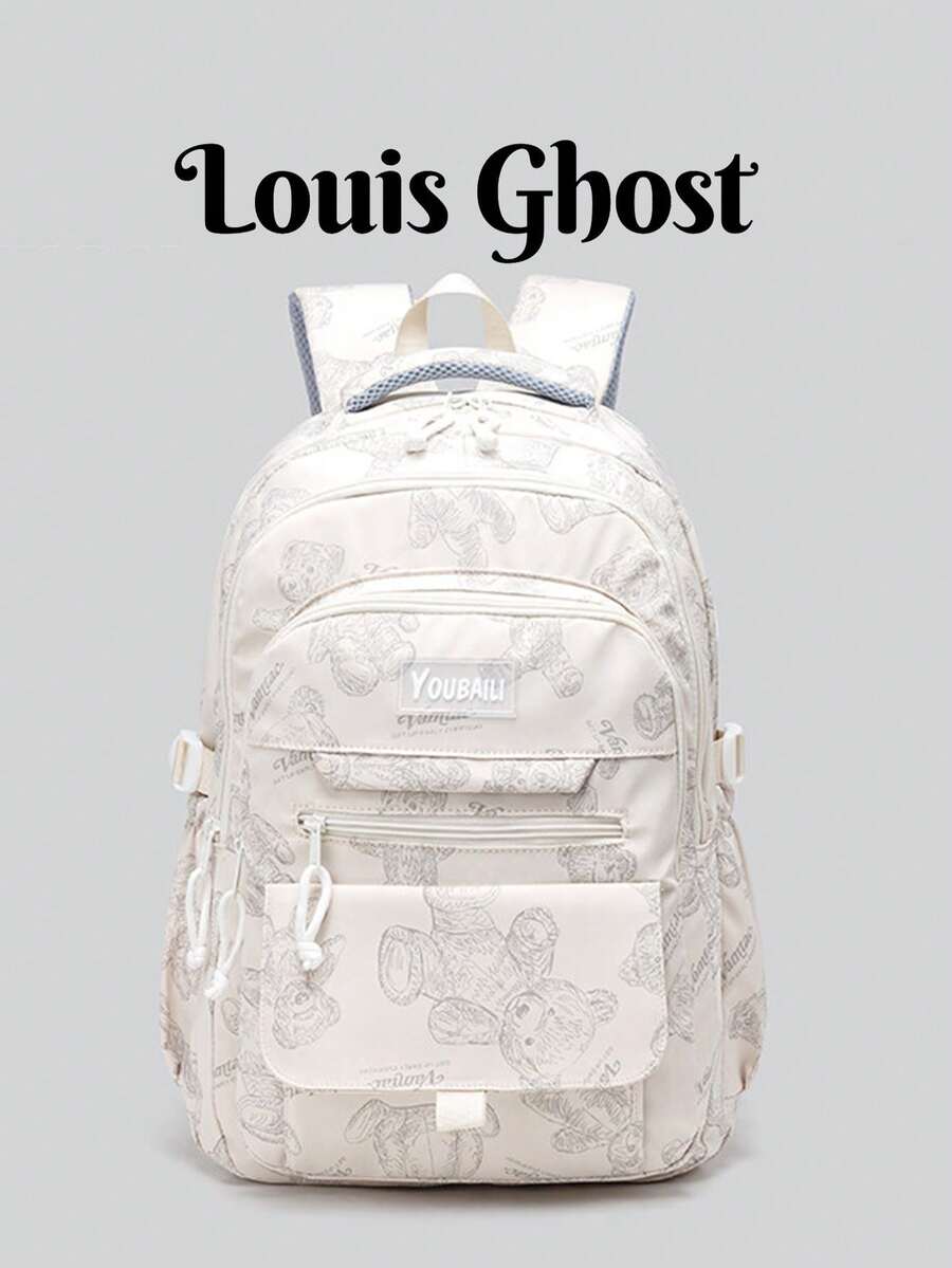 All-Over Bear Print Backpack, Fashionable And Cute Casual Bag. Whether For Daily Commute, Weekend Shopping Or Short Trips, It Can Easily Handle, Making You A Standout Presence On The Street. Featuring Scientific 3D Cutting, It Has A Spacious Main Compartment And Front Zipper Pockets, Convenient For You To Organize And Store Books, Phones, Tablets And Other Personal Items, Making Access More Convenient. - Multicolor - View 1
