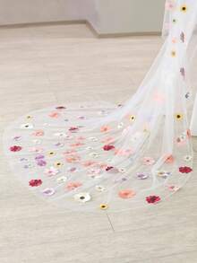 1件 250CM 花卉刺繡花朵蕾絲貼花新娘頭紗，附梳子，單層婚禮配飾 - 彩色 - 查看 5