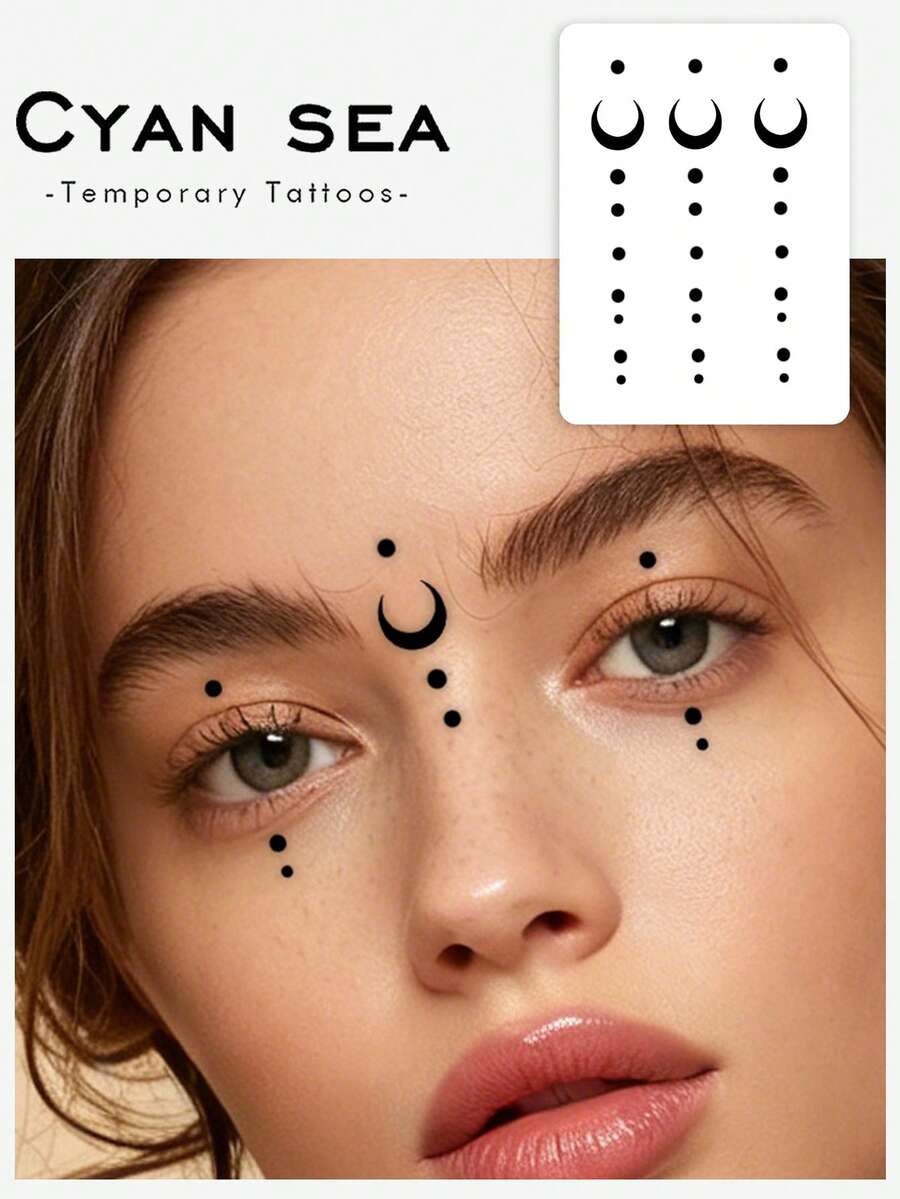 ملصق وشم مؤقت بتصميم واقعي مزيف، نمط مدمج من ثلاث أعمدة مع هلال عمودي ونقاط بأسلوب بسيط، 1 قطعة، مناسب للاستخدام اليومي وهدايا حفلة العزوبية والمهرجانات الموسيقية والألعاب والتخرج، يدوم 3-5 أيام - الأسود - مشاهدة 1