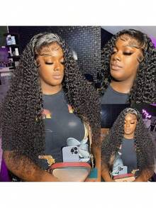 26Inch Long Curly Synthetic Wigs For Women13x4 Deep Water Wave Lace Front Wig  Natural Loose Deep Wave Crimps Curly Wig  For Women Holiday Festival Chrismas Daily Party Daily Used - 黑色 - 查看 3