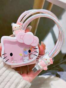 SANRIO 1 Set Protector de Cable de Datos KT Cat Compatible con Apple - Rosa - Ver 2