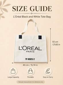 L’Oreal Paris L'Oréal Cream Canvas Tote Bag, 40*55cm, Canvas Fabric, Magnetic Closure, Large Capacity, Suitable For Commuting And Travel, Perfect For Gifting - White - View 11