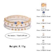 4pcs Luxury Gentle Elastic Bracelet Set, Beige Beads With Transparent Light Blue Faceted Cross Pendant, Elastic Cord Fits All Wrist Sizes, Versatile For Daily Commute, Date, Gentle Style Niche Women's Jewelry - 4pc Cross - View 3