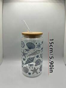 Ocean Shell Iced Matcha Coffee Glass Straw Cup, Can-Shaped Cola Straw Cup, Matcha Straw Cup With Lid - Multicolor - View 4