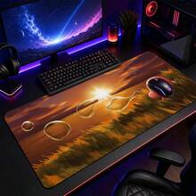 Alas Mouse Besar dengan Pemandangan Tetesan Air Transparan Ladang Gandum Saat Matahari Terbenam yang Menyejukkan, Nada Hangat Gaya Ins, Alas Meja dengan Tepi Jahitan Anti Selip, Alas Keyboard Tebal, Cocok untuk Kantor dan Bermain Game - View 1