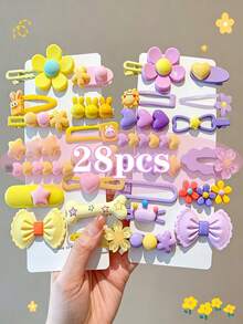 14/28pcs Fresh Sweet Girl Style Cartoon Cute Hair Clips, Suitable For Girls. Flower/Rabbit/Star/Heart/Bow Multi-Style Design, Non-Damaging Hair Accessories, Bangs Clips Side Clips Flyaway Clips, Versatile Daily Accessories - Multicolor - View 14