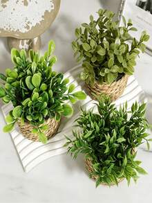 1pc Artificial Woven Rattan Potted Plant, Faux Eucalyptus Greenery, Mini Potted Plant, Home Decor, Suitable For Desktop, Party, Kitchen, Garden Decoration, Decorative Ornament, Sculpture, Room Decor, Back To School, Wedding - Multicolor - View 4