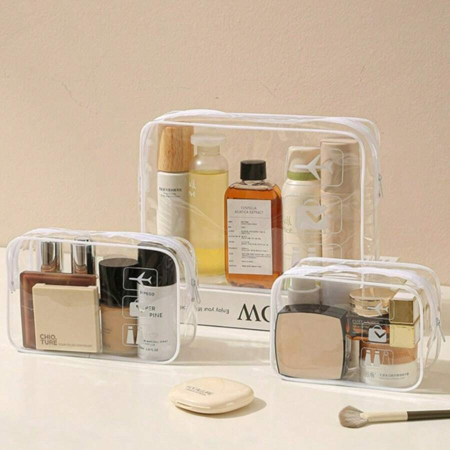 1pc Thickened PVC Clear Toiletry Bag, Large Capacity Portable Waterproof Handheld Cosmetic Storage Bag For Travel - Multicolor - View 1