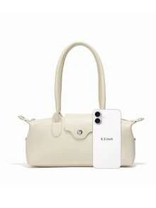 Dedoo Bolso de mano mini clásico de nailon con bloques de color, estilo minimalista versátil, bolso bandolera tipo shell con correa larga para hombro, moda primavera/verano - Beis - Ver 8