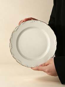 White Embossed Gold Rim Ceramic Dinnerware Set, Vintage Wavy Edge Porcelain Dessert Salad Cheese Serving Plate, Elegant Tableware, Suitable For Wedding Party Brunch Cold Platter Appetizer - Multicolor - View 6