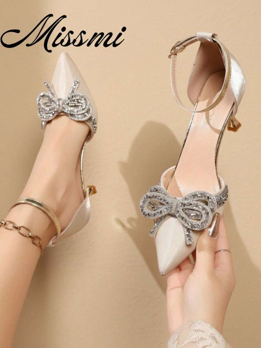 Women's 2026 Summer High Heel Stiletto Sequin Sexy Pointed Toe Closed Toe Slingback Sandals - Beige Gold Ring - View 1