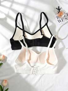 2pcs/Set Girls Ribbed Bra, Skin-Friendly, Suitable For 13-16 Years Old - Multicolor - View 2