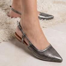Women's Pointed Toe Mule Flat Sandal Open Back Slingback Smooth Comfortable Soft Sole - 老銀 - 查看 3