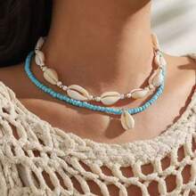 1 Set Bohemian Style Layered Beach Necklace For Women, Fashionable Versatile Summer Seed Bead & Shell Jewelry Gift - A Necklace - View 2