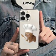 1pc Transparent Chef Orange Cat Pattern Phone Case, Personalized For IPhone 16 Pro Max/17/16/15/14 Plus/13/12/11/Air, Protective Case For Samsung Series - Multicolor - View 3