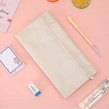 1 Creative Korean Canvas Pencil Case Simple Solid Color Coin Purse Student Pencil Bag Storage Bag Stationery Bag Suitable For Office Desktop Stationery Storage School Supplies Makeup Storage Bag. - Multicolor - View 6