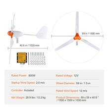 Kit de Generador de Turbina Eólica 800 W 12 V 3 Palas Controlador MPPT Dirección del Viento Ajustable Velocidad de Arranque del Viento 2,5 m/s para Hogar, Granja, Vehículos Recreativos, Barcos - 800 W - Ver 11