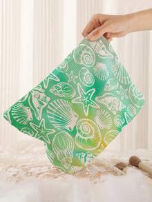 1 pieza Bolsa de almacenamiento de cosméticos portátil Serie Oceánica Patrón de Concha & Estrella de Mar Impresión de Doble Cara Bolsa de Maquillaje con Cremallera para Viajes Organizador Multifuncional de Artículos de Tocador - Multicolor - Ver 5