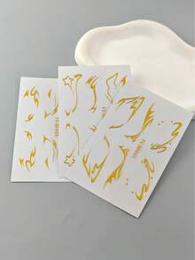 3入金色眼線貼，金屬色眼妝裝飾貼，防水臉部貼紙，免膠水設計，適用節慶、音樂節、萬聖節、Cosplay、派對場合 - 金色 - 查看 7