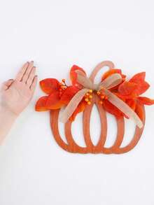 1PC Autumn Pumpkin Door Hanging Decor, Thanksgiving Front Door Wreath, Pumpkin Door Sign, Paired With Artificial Maple Leaves, Berries And Burlap Bow, American Farmhouse Style Porch, Wall, Window, Entryway Hanging Decoration, Suitable For Harvest Festival, Seasonal Home Party Decor - Style 1 - View 11