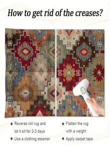 1pc Ultra Soft Crystal Velvet Carpet, Vintage Persian Style Bohemian Rug - Soft, Non-Slip, Machine Washable Polyester Mat With Colorful Geometric Pattern - Multicolor 13 - View 22