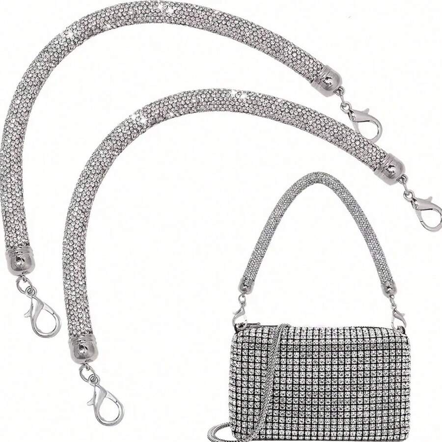 1pc Shiny Rhinestone Bag Handle Replacement Part, Exquisite Handbag Waist Belt Bag Shoe Hair Accessory Handmade DIY Accessory, Rhinestone Handle Rhinestone Strap, Suitable For Bags And Phones - Silver - View 1