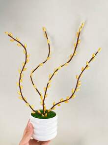 1PC Bright Orange Beaded Artificial Flower Small Potted Plant, Fashionable Artificial Plant, Creative Artificial Plant Suitable For Wedding Events, Home And Office Desktop Decoration Ornament - Orange - View 5