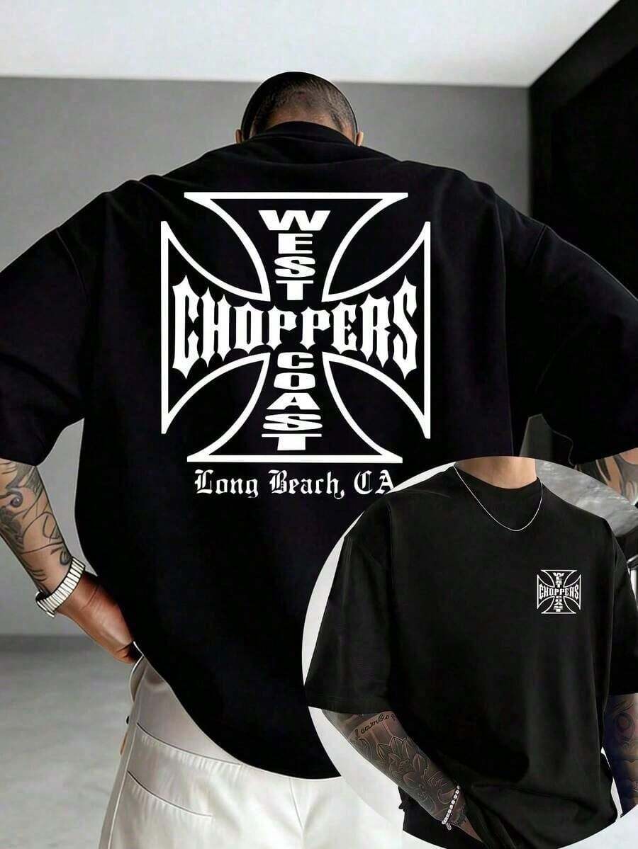 Herren-Motorrad-T-Shirt, Kurzarm, West Coast Choppers, Vintage-Gothic-Print im amerikanischen Stil, lockere Passform, Übergrößen, Y2K-Stil, T-Shirt - Weiss - Übersicht 1