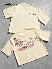 Lonblece Camiseta de manga corta con bordado y estampado anti-puñalada pintada a mano para hombres, adecuada para primavera y verano - Caqui - Ver 1