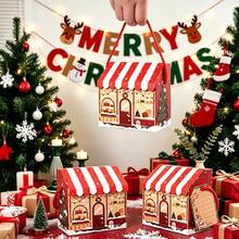 10pcs Christmas House Shape Gift Boxes With Handles Cartoon Christmas Tree Snowman Pattern Gift Packaging Box With Gift Tags Christmas Window Display Design Paper Treat Box For Winter Holiday Xmas Party Favors - Christmas Edition - View 8