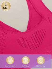 MEIYATING 1 Set Seamless Full Coverage Wire-Free Plus Size Bra, Comfortable Mid-Waist Seamless Hipster Panties, Safety Shorts, Yoga Shorts - Red - View 6