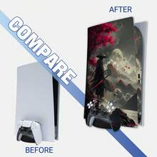 Compatible With PS5 Disc Edition And Wind Red Moon Samurai Sticker, Retro Dark Japanese Style, Matte Texture, Waterproof Removable No Residue, Full Body Protection Sticker For Console And Controller - View 8