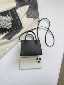 1件女款純色壓紋刺繡石紋手提包，肩背斜挎包，拉鍊開合，草編手提包，優雅休閒女包，可收納錢包、化妝品、手機、零錢包，適合夏季海灘度假、購物、攝影，也是送給女友、媽媽的佳節禮物 - 黑色 - 查看 3
