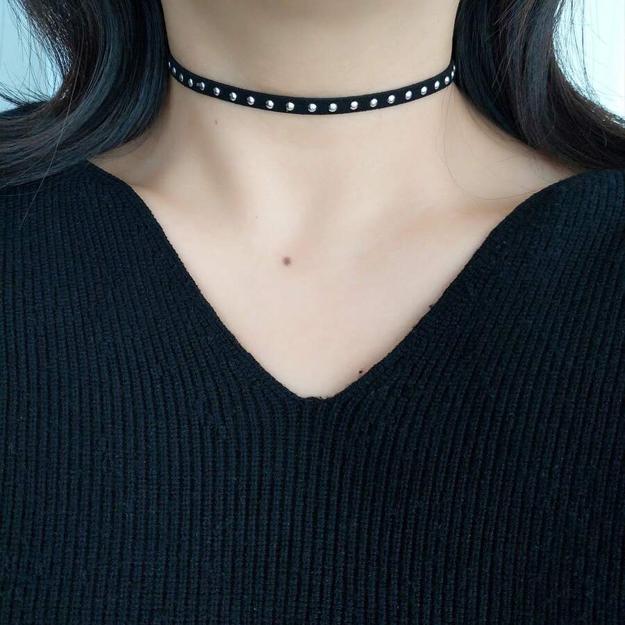 1pc Black Choker Collar Necklace Short Style For Women - Black - View 1