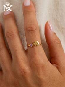 Custom Engraved Claw-Shaped Birthstone Ring, Perfect Gift For Pet Lovers, Letter And Birthstone Ring, Christmas Gift For Mom, Pet Memorial Jewelry, A Gift For Her - Multicolor - View 4